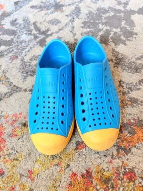 Native Bright Blue Slip-On Shoes with Yellow Toecaps